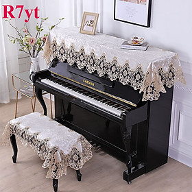 Mua Khăn phủ đàn piano CÁT TƯỜNG  R7yt  giúp trang trí cho đàn và bảo vệ đàn khỏi bụi bẩn tối đa chất vải GẤM màu kem ánh nhũ bạc cực đẹp x 1 bộ ★