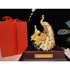 Tượng Đôi Chim Công Dát Vàng 24K M09(29x17x34cm) - Hàng chính hãng, trang trí nhà cửa, phòng làm việc, quà tặng sếp, đối tác, khách hàng, tân gia, khai trương 