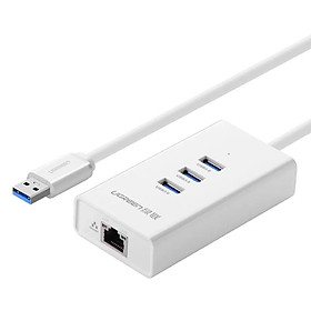 Mua Cáp chuyển đổi USB 3.0 Sang 1*Lan RJ45 hổ trợ 10/100/1000 Mbps  3*USB 3.0 dây dài 50cm màu Trắng Ugreen UNW20260CR102 hàng chính hãng