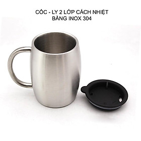 CỐC UỐNG CAFÉ BẰNG INOX 304 GF400 LOẠI 2 LỚP CHỐNG NÓNG, CÓ NẮP NHỰA, DUNG TÍCH 420ML