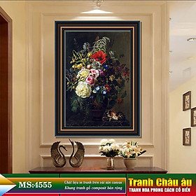 Tranh hoa treo tường phong cách cổ điển Châu âu. Tranh in trên chất liệu vải canvas cao cấp, khung gỗ composit. MS 4555