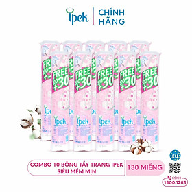 [Tặng 2 mặt nạ dermal] Combo 10 bông tẩy trang Ipek 130 miếng