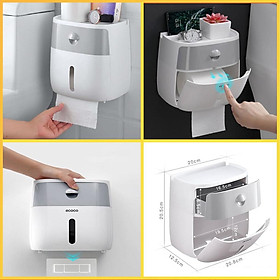 Hộp Dán Tường ECOCO Đa Năng 2 Tầng -- 1 Tầng Đựng Cuộn Giấy Vệ Sinh + 1 Tầng Đựng BVS Hoặc Các Đồ Vật Khác + Có Khe Cài Điện Thoại