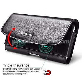 Case bao da đeo nịt da thật cho iPhone 11 12 13 14 Pro Max / 14 Plus / Note 20 / S22 / S23 ultra và các dòng máy từ 6.7 inch trở xuống hiệu HOTCASE Nuoku Elegant and Royal phiên bản đeo thắt lưng (có ngăn đựng thẻ, nắp gập hít nam châm) - Hàng nhập khẩu - Mầu đen - Size 6.1 icnh