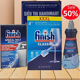 combo viên rửa bát finish 110 viên+nước làm bóng finish 800ml+muối rửa bát finish 1,5kg dùng cho máy rửa bát