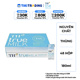 Thùng 48 hộp sữa tươi tiệt trùng TH True Milk nguyên chất 180ml