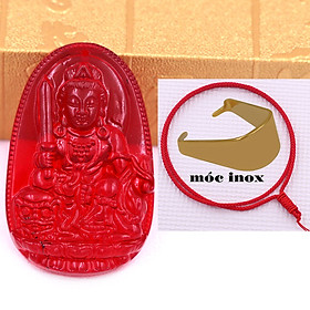 Mặt dây chuyền Phật Văn thù pha lê đỏ 3 cm kèm vòng cổ dây dù đỏ + móc inox vàng, Phật bản mệnh, mặt dây chuyền phong thủy