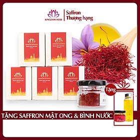 Combo 5 hộp (hộp/1gr) nhụy hoa nghệ tây Kingdom Herb, saffron Iran chính hãng super negin thượng hạng (Tặng hộp saffron mật ong 40g và bình nước thủy tinh)