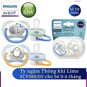 Núm ty ngậm thông khí Philips Avent hình thú (phiên bản Lime) cho trẻ từ 0-6 tháng tuổi _ vỉ đôi