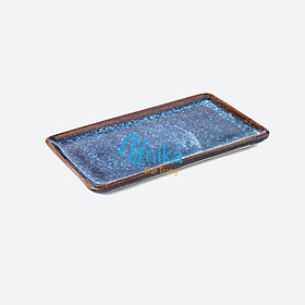 Khay phẳng chữ nhật 7 size men xanh sóng biển - Đĩa chữ nhật phẳng men xanh hỏa biến - Gốm Unika 