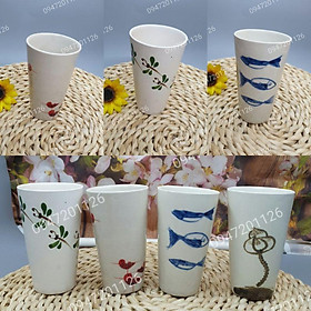 Cốc sứ dáng trụ thon 250ml vẽ hoa văn dễ thương - Cốc uống nước cốc uống cà phê - Gốm sứ Bát tràng