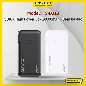 Pin sạc dự phòng PISEN kèm chân cắm, kèm cáp sạc C/L, sạc nhanh  22.5w, 20000mAh, TS-D313 - Hàng chính hãng