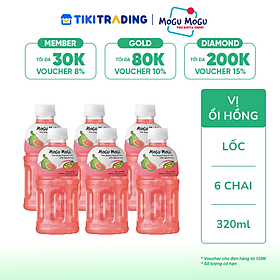 Lốc 6 chai nước uống Mogu Mogu vị ổi hồng với thạch dừa 320ml