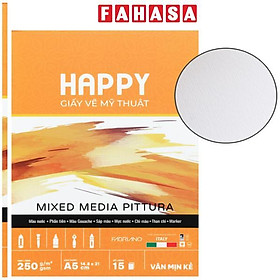 Sổ Vẽ Mỹ Thuật Gáy Keo Đa Chất Liệu A5 - Happy Mix Media Piturra - Vân Mịn Kẻ - 250gsm (15 Tờ)