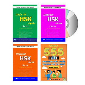 Combo 4 sách  Luyện thi HSK cấp tốc tập 1+2+3 và 555 Lỗi sai thường mắc phải trong đề thi HSK ( kèm CD)