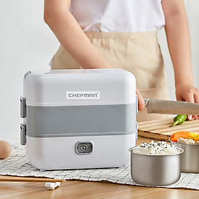 Hộp Cơm Văn Phòng Cắm Điện Tự Nấu Chín Ruột Inox 2 Tầng 4 Ngăn Chefman - Tặng Kèm Túi Đựng 