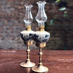 Mua Đèn thờ dầu men rạn vẽ phong cảnh dáng vát chân đồng gốm sứ Bát Tràng (đèn dầu  đèn thờ cúng)