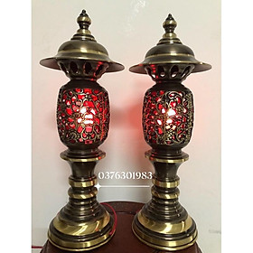 Mua Đôi đèn bằng đồng cắm điện   đèn đồng hoa văn hình quả dứa cao 45cm