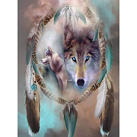 Bimkole 5D Diamond Painting Wolf Dream Catcher Full Drill DIY Rhinestone Pasted with Diamond Set Arts Craft Decorations (12x16inch)