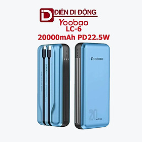 Sạc dự phòng 20000mah Yoobao LC6 tích hợp dây cáp sạc nhanh 22.5W và 2 cổng input - hàng nhập khẩu chính hãng