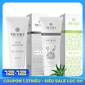 Combo 2 sữa rửa mặt tạo bọt Truesky (sữa rửa mặt nha đam trắng da 60ml + sữa rửa mặt than hoạt tính ngừa mụn 60ml)
