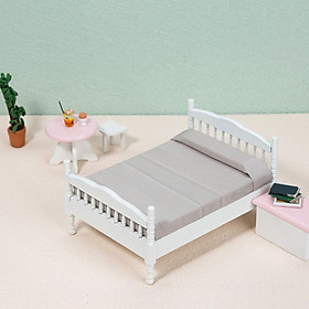 1/12 Dollhouse Mini Bed Wooden Mini Furniture Bed for Doll House Lover Kids Children