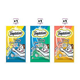 TEMPTATIONS Sốt thưởng - Creamy Purrrr-ée cho mèo lớn mix 3 vị 48g. Sốt thưởng làm từ thịt cá thật