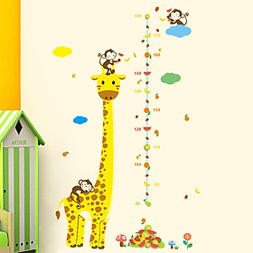 Decal hình dán tường 3D trang trí hươu cao cổ thước đo chiều cao cho bé