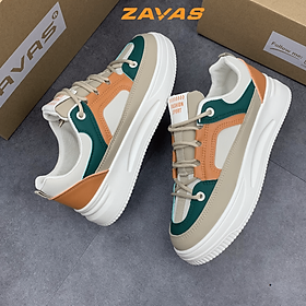 Giày thể thao sneaker nữ ZAVAS cao 4cm công nghệ ép nhiệt bền chắc êm nhẹ bằng da S420 - 37 - Cam phối xanh