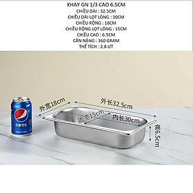 Khay GN 1/3 inox 304 kích thước 32,5cm x 18cm