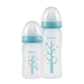 Bình Sữa Thủy Tinh Silicon Pigeon 240ml - Cây xanh M - Dành Cho Bé 3 Tháng