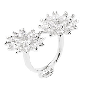 Zircon Crystal Flower   Ring Silk Chiffon Scarf Ring Gold