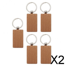2x5Pcs Blank Round Rectangle Wooden Key Chain Rings Diy Key Tags Charms 5x3cm