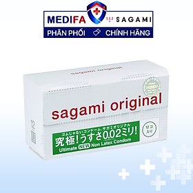 Bao cao su Sagami Original 0.02 cao cấp, siêu mỏng (Hộp 12 chiếc)