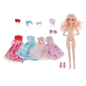 36cm Ball Jointed Girl Doll Nude Body DIY Parts White Skin With 4 Set Dress