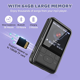 Máy nghe nhạc Blue Rooth MP4 8GB 16GB 32GB 64GB Trình phát âm nhạc với tai nghe FM Radio Voice Recorder Video Play E-Book Hifi Player Walkm Color: x16b8g
