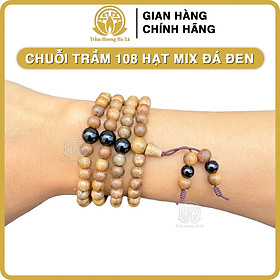 Vòng tay chuỗi tràng 108 hạt phong thủy trầm hương HÀ XÁ mix đá màu theo mệnh kim mộc thủy hỏa thổ đeo tay cặp đôi nam nữ may mắn bình an tài lộc