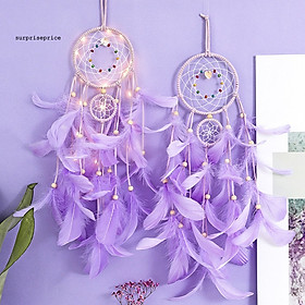 Vòng bắt giấc mơ phối lông vũ treo tường màu tím. DC001