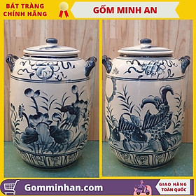 Mua Hũ đựng gạo gốm sứ bát tràng vẽ cảnh hoa sen cá chép đựng 25kg gạo hoặc 30lit