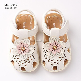Sandal cho bé gái tập đi - giày tập đi em bé 6 - 24 tháng SG17 gắn hoa quai mềm