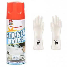 Bình xịt tẩy keo, sơn, băng dính, nhựa đường 450ml (Trắng) - Tặng 1 đôi găng tay cao su siêu dai (họa tiết ngẫu nhiên)