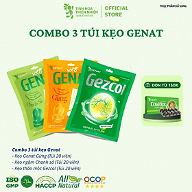 Combo 3 Túi kẹo thảo mộc Gezcol, Chanh Sả, Genat Gừng (Túi 20 viên)