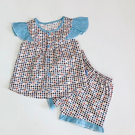 Bộ quần áo ngắn bé gái họa tiết Nhí xanh dương cotton - AICDBGAJTKFW - AIN Closet