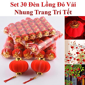 Combo 30 Đèn Lồng Size 3.5Cm Nhung Đỏ Trang Trí Tết Sum Vầy