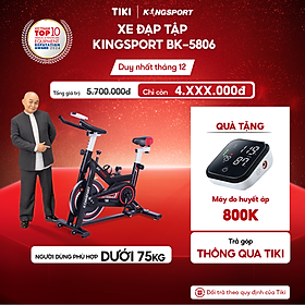 Xe đạp tập thể dục tại nhà Kingsport BK-5806, tích hợp đồng hồ thông minh đo nhịp tim và các thông số khi tập luyện, cân nặng phù hợp từ dưới 70-75kg