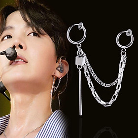 Bông tai kẹp vành xích hai lớp chữ U phối hình hộp thời trang cực độc 