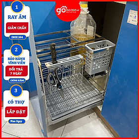 Mua Kệ Dao Thớt & Gia Vị Tủ Bếp Ray Âm Giảm Chấn INOX 304