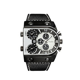 Đồng hồ thạch anh đeo tay dây da mặt số lớn kiểu dáng sang trọng OULM Men Three Time Zones Leather Band Quartz Watch
