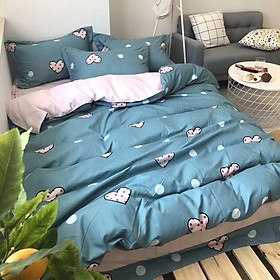Set vỏ chăn ga gối Cotton Fabric - Tim Chấm Bi mẫu mới 2019