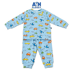 Bộ quần áo dài bé trai họa tiết Hello xanh thun cotton - AICDBTV25O99